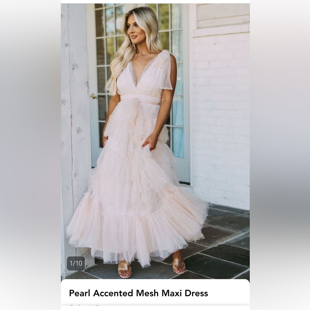 These Three Boutique: pearl accented mesh maxi dress
